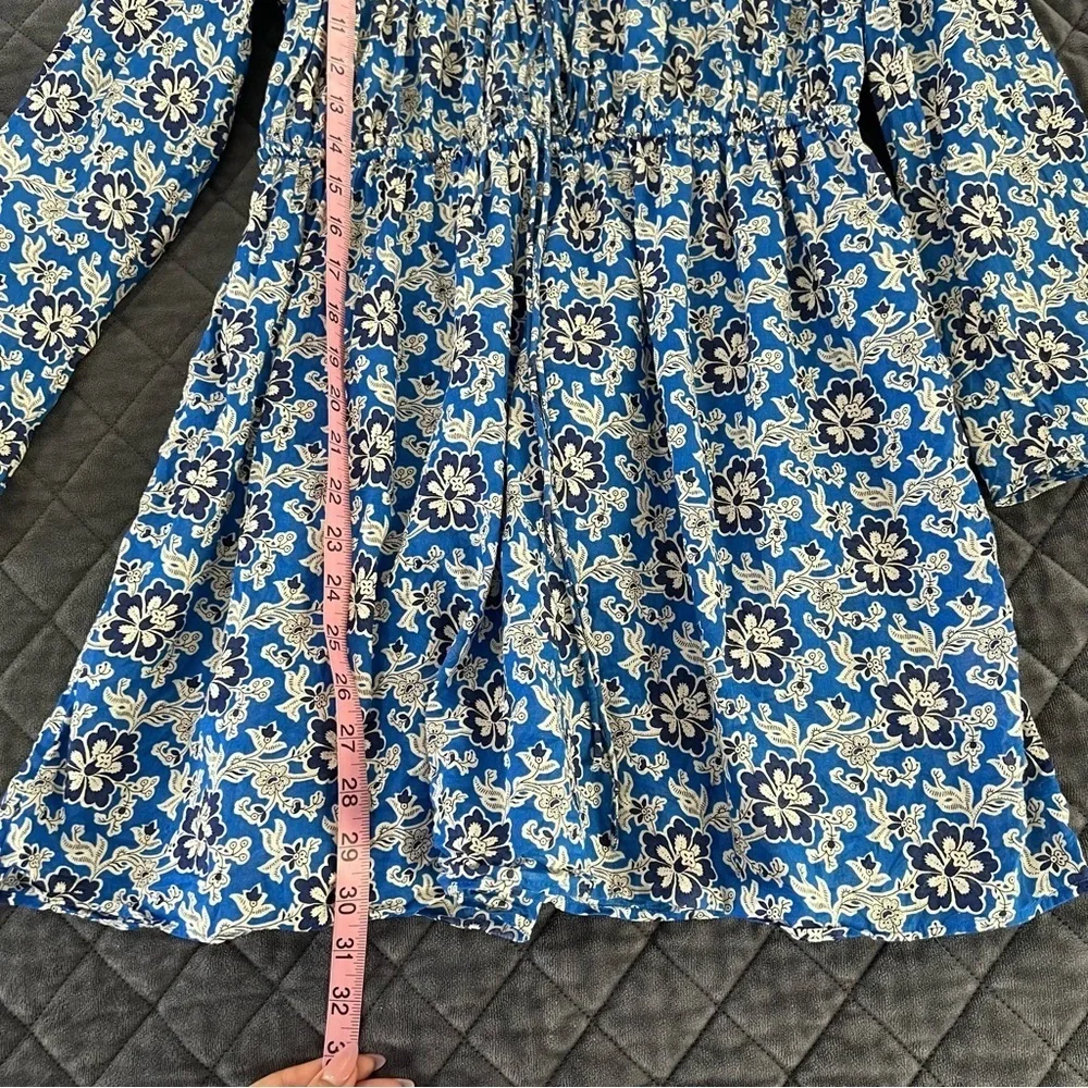 J. Crew Dress Women’s XS Blue Floral Mini Lace Neck Long Sleeve HH